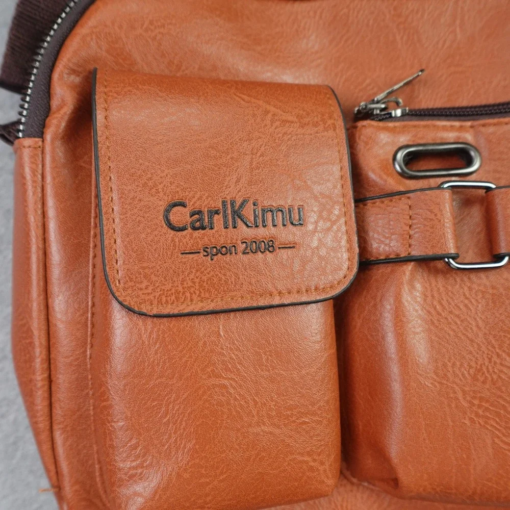 CarlKimu Messenger Bag Mens OS Brown Sport Casual Faux Leather Crossbody